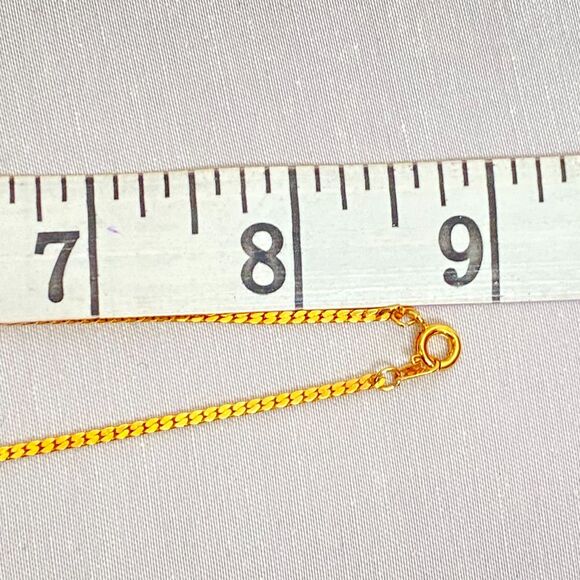 Pendant Necklace Gold Tone Flat Cobra Chain Clear Rhinestones Central Opalesque - Picture 8 of 11